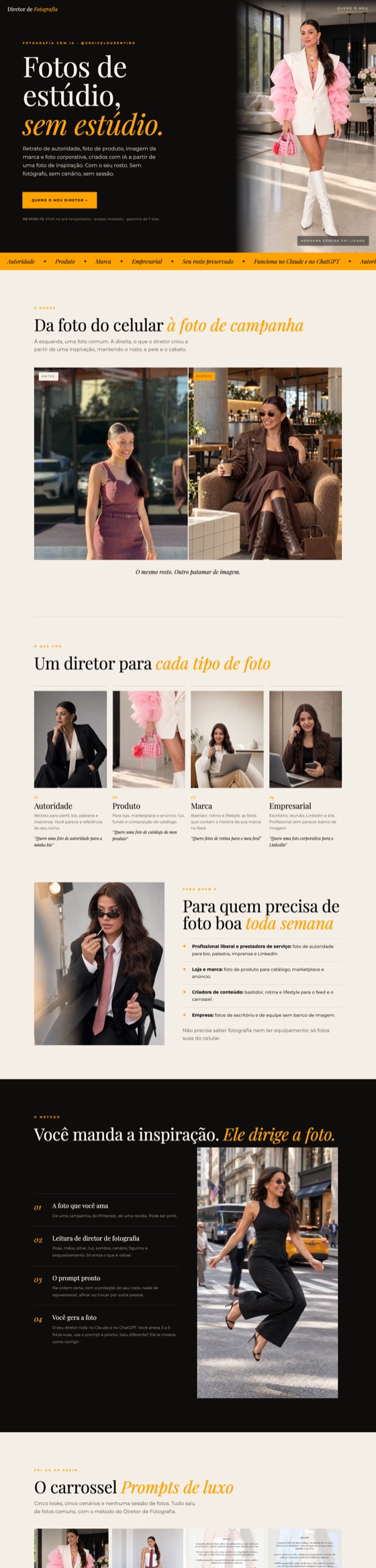 Página de vendas do Diretor de Fotografia, feita com o método